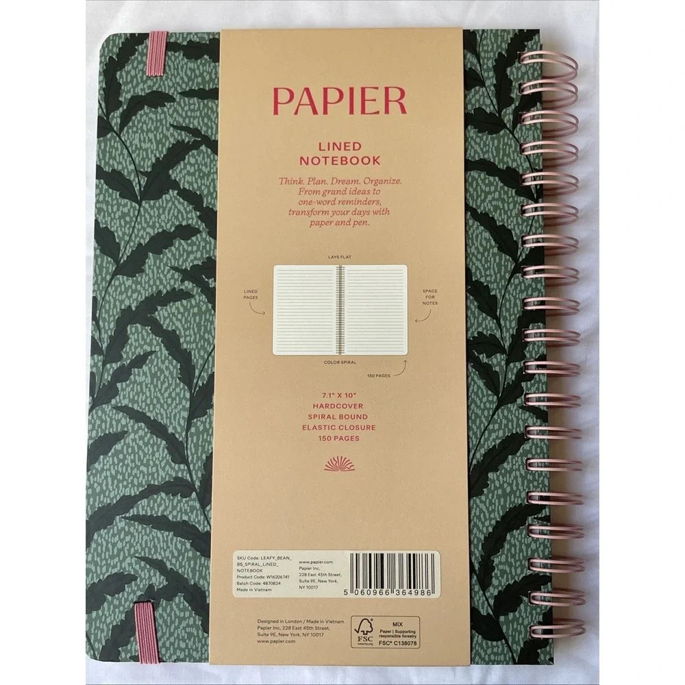 PAPIER LINED JOURNAL HARDCOVER SPIRAL BOUND NOTEBOOK 7.1